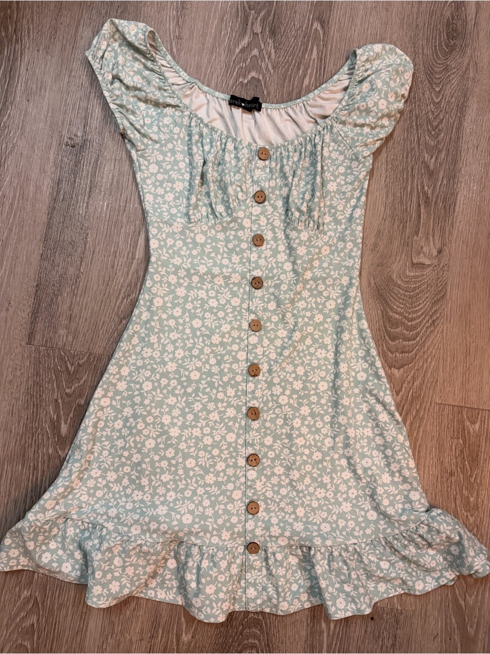Derek Heart Mint Green Floral Button-Front Ruffle Dress